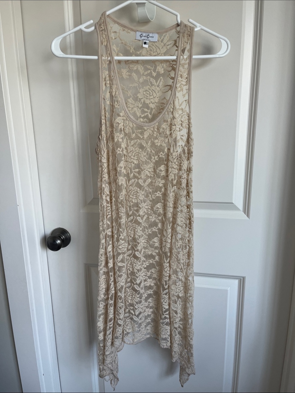 Cream Lace Sleeveless Tunic Dress